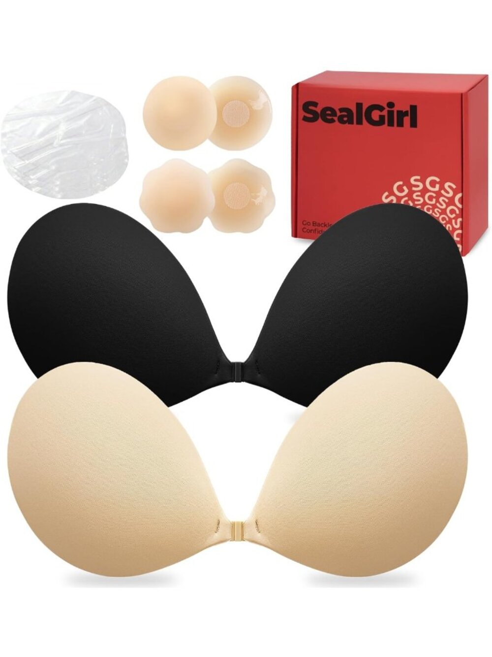 Invisible Sticky Push-Up Bra - 2 Pairs Backless Strapless Adhesive Nipple Covers